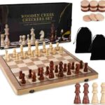 wooden international chess and checkers set 29cm width
